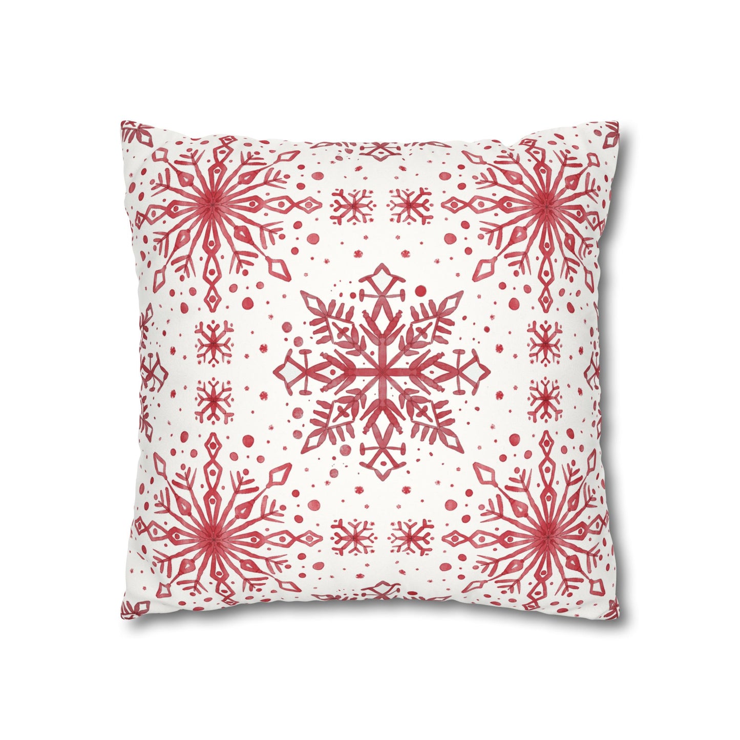 Pillowcase Watercolor Snowflake Design - Red and White
