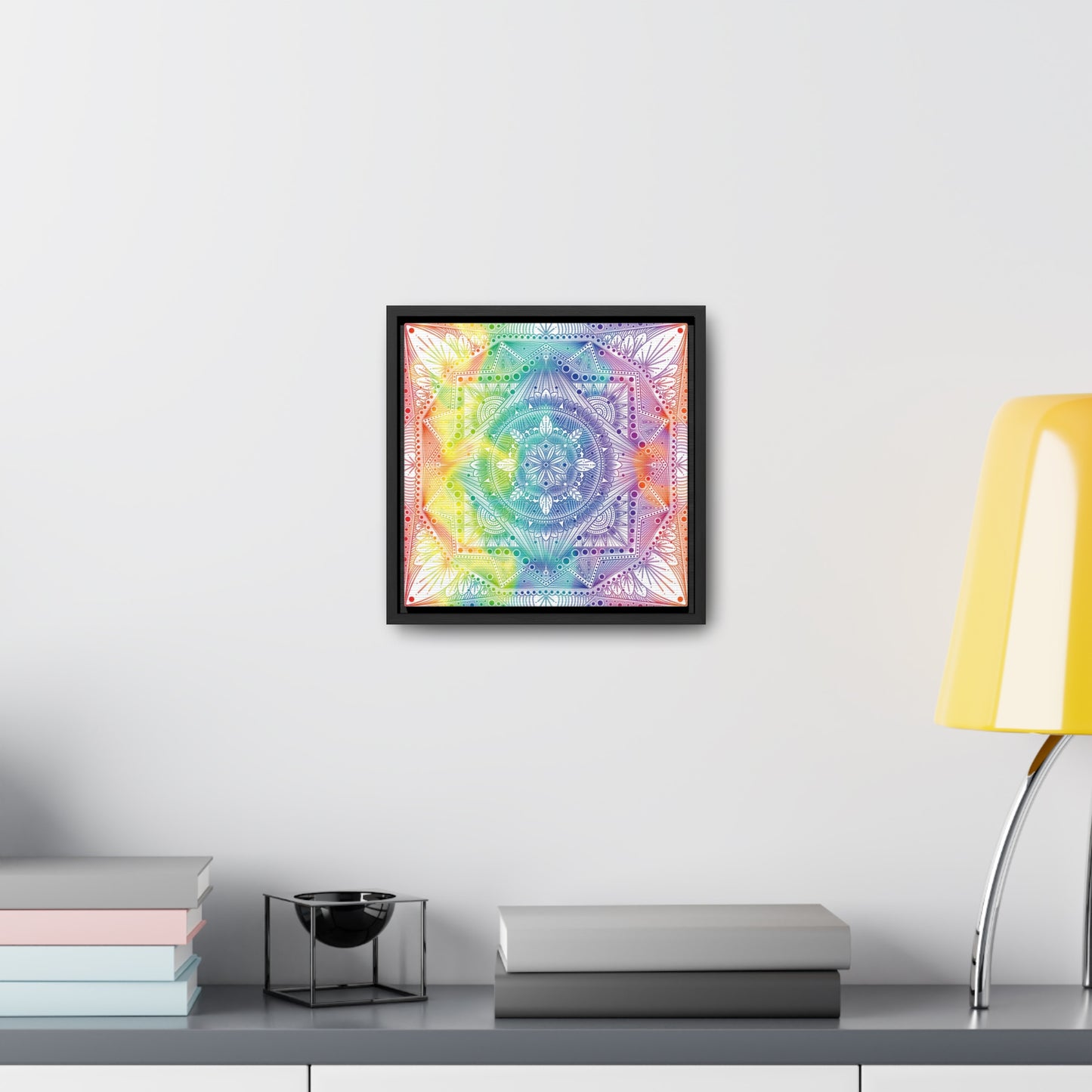 Canvas Prints, Holographic Rainbow Mandala Artwork, Square Frame, Psychedelic Wall Decor, Abstract Art Gift