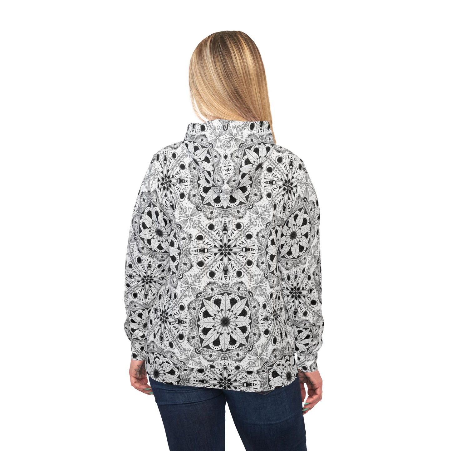 Stylish Black and White Floral Athletic Hoodie - Perfect for Casual Workouts and Everyday Wear