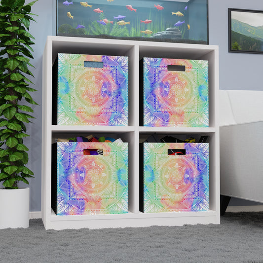 Felt Storage Box, Celestial Kaleidoscope Mandala Design, Custom Organizer, Container, Unique Hand Drawn Storage Bin, Anndria Artwork