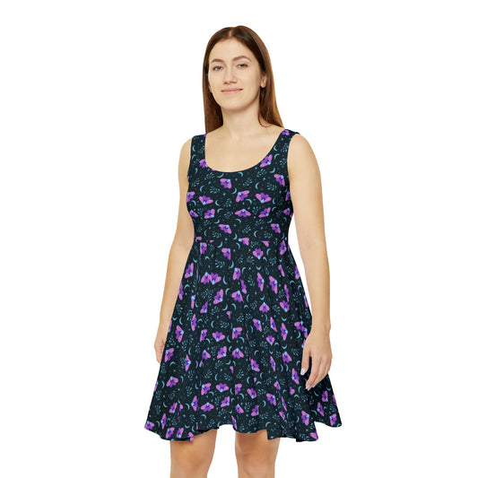 Moth Vibrant Skater Dress - Witchy Aesthetic Design by Anndria