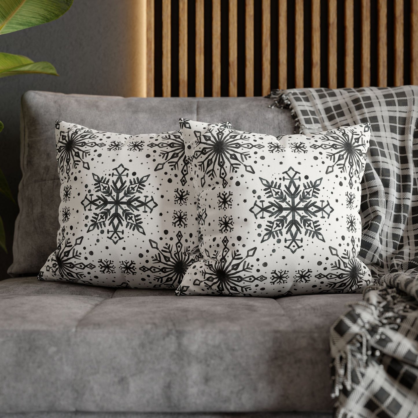 Pillowcase Watercolor Snowflake Design - Black and White