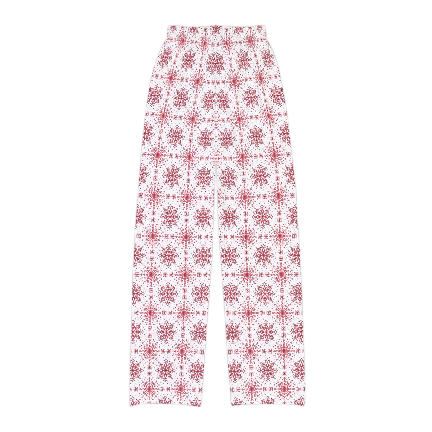 Kids Pajama Pants - Watercolor Snowflake Design by Anndria - Red and White