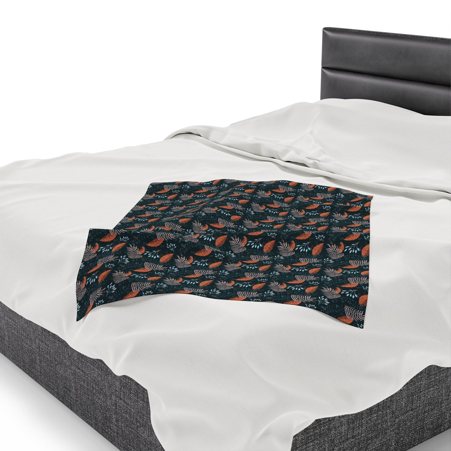 Plush Blanket - Earthy Teal, Orange and Taupe Botanical Pattern by Anndria