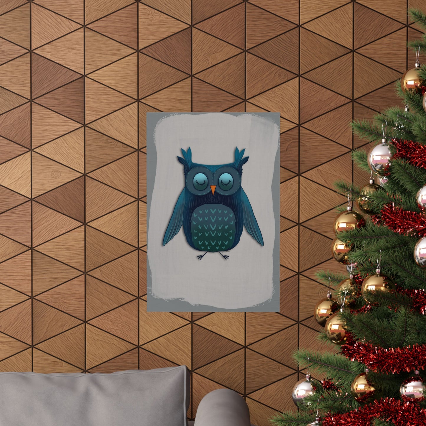 Vertical Poster, Blue Owl Art Print, Matte Finish Wall Decor, Anndria Design, Bird Lover Gift, Nature Theme Decoration