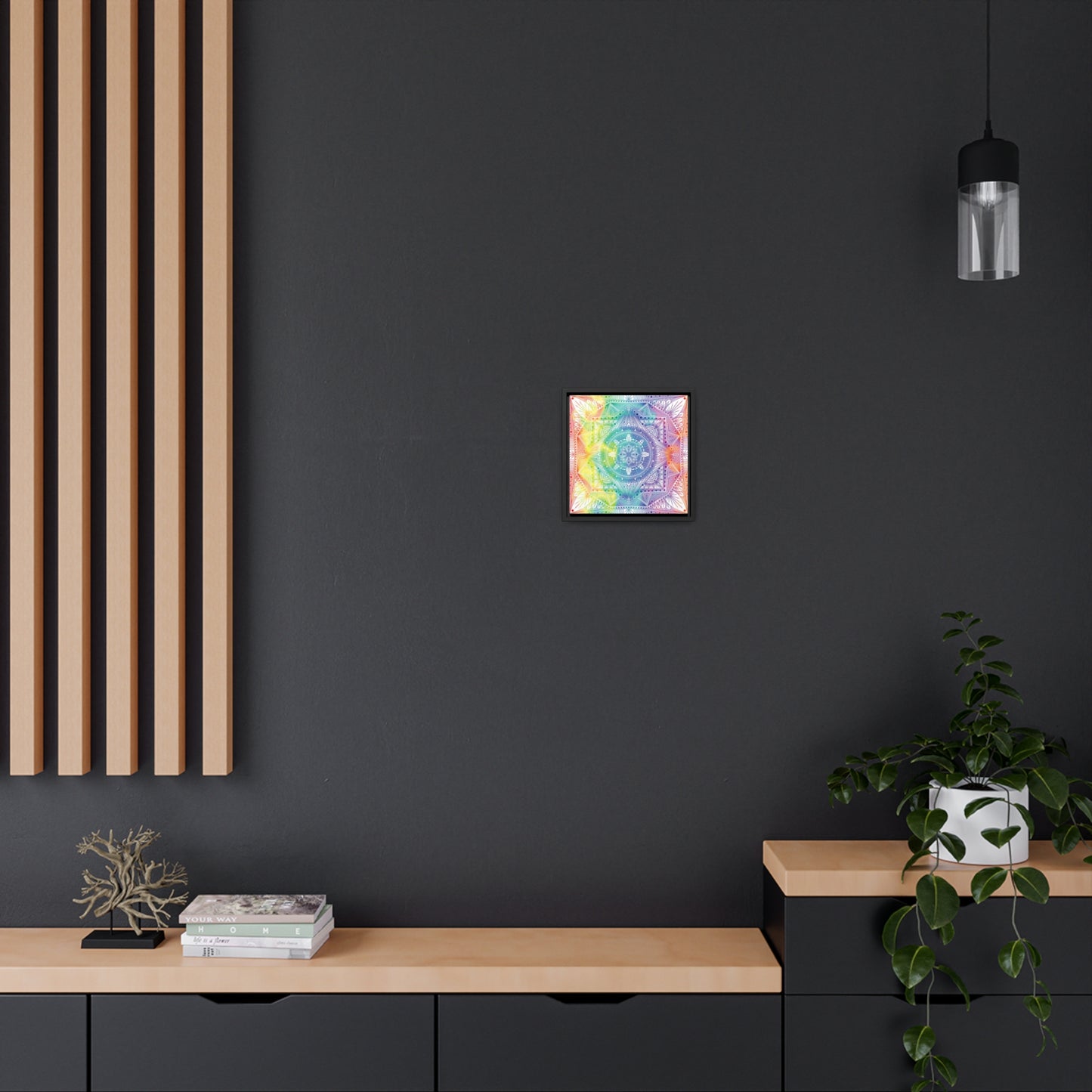 Canvas Prints, Holographic Rainbow Mandala Artwork, Square Frame, Psychedelic Wall Decor, Abstract Art Gift