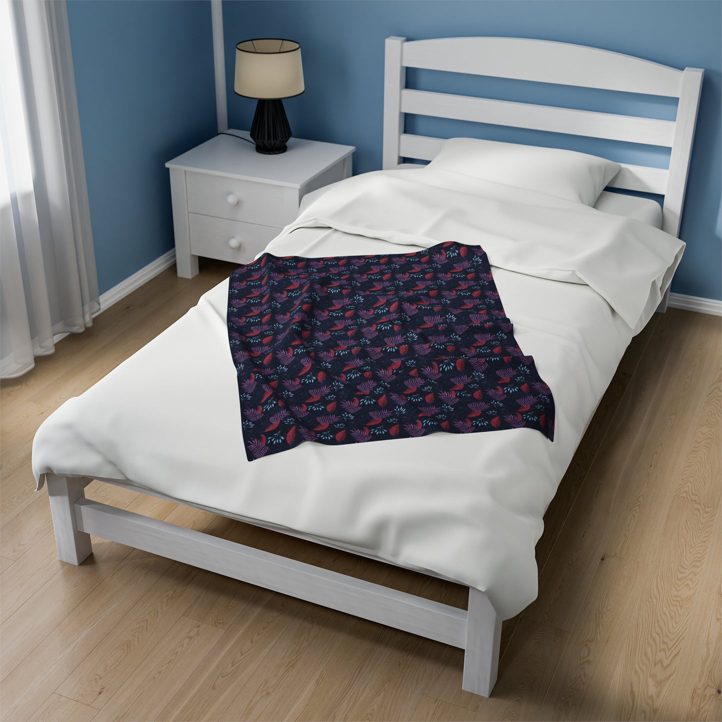 Plush Blanket - Purple, Pink and Blue Botanical Pattern by Anndria