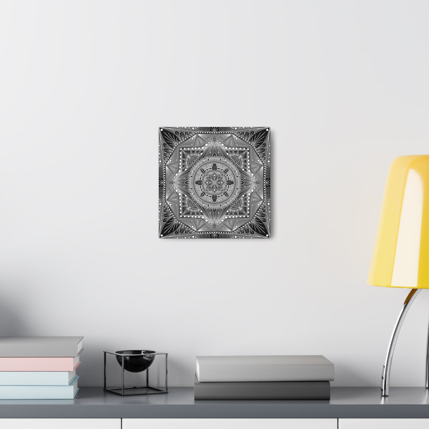 Square Canvas Print, Black and White Mandala Artwork by Anndria, Gallery Wall Decor, Minimalist Home Decoration, Zen Meditation Gift,