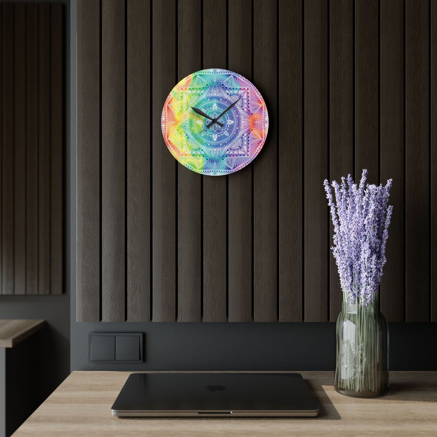 Mandala Wall Clock, Rainbow Holographic Acrylic Clock, Psychedelic Art, Colorful Home Decor, Unique Gift Idea, Anndria Design
