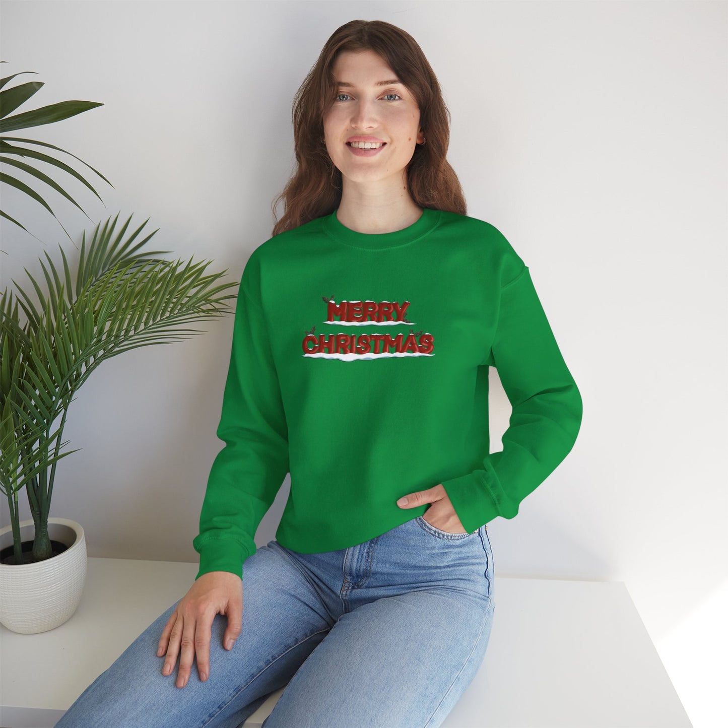 Merry Christmas with Snow and Holly - Unisex Sweatshirt