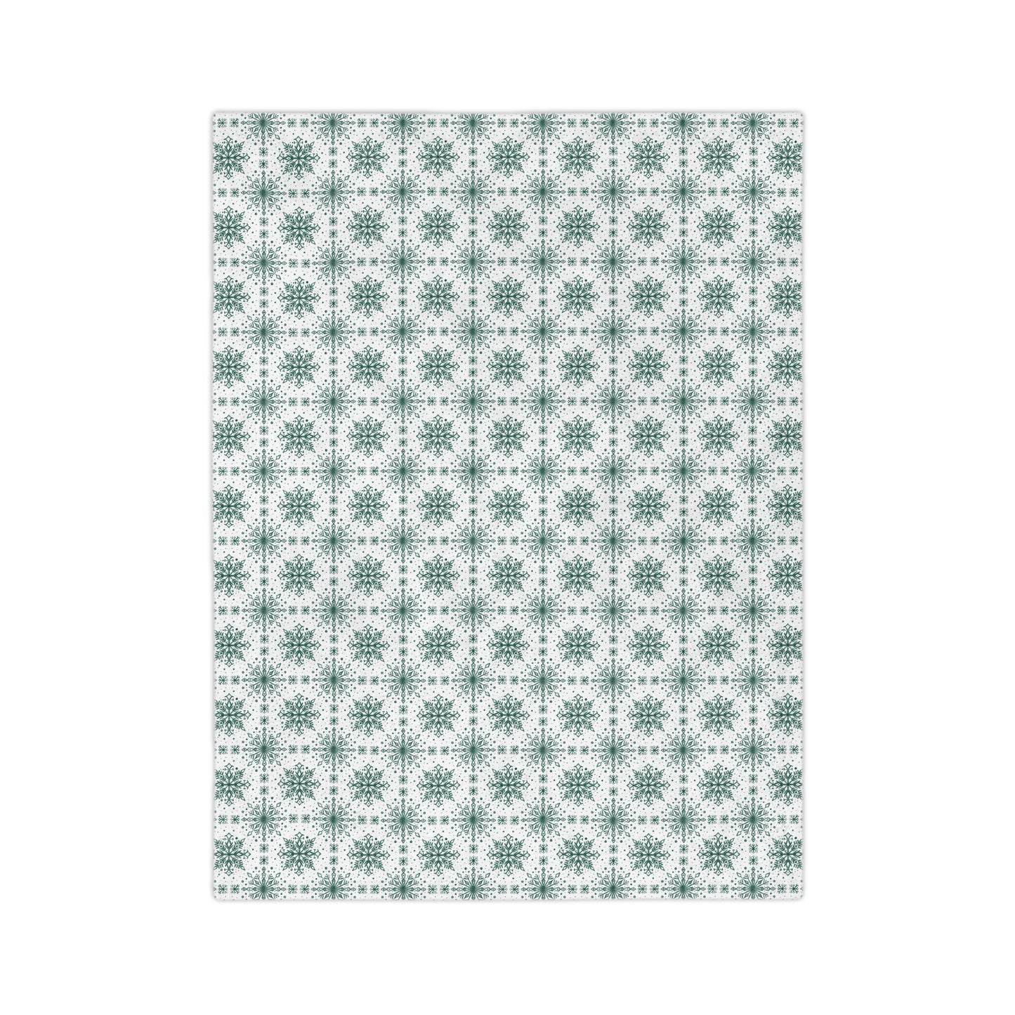 Velveteen Microfiber Blanket - Watercolor Snowflake Design by Anndria - Green and White