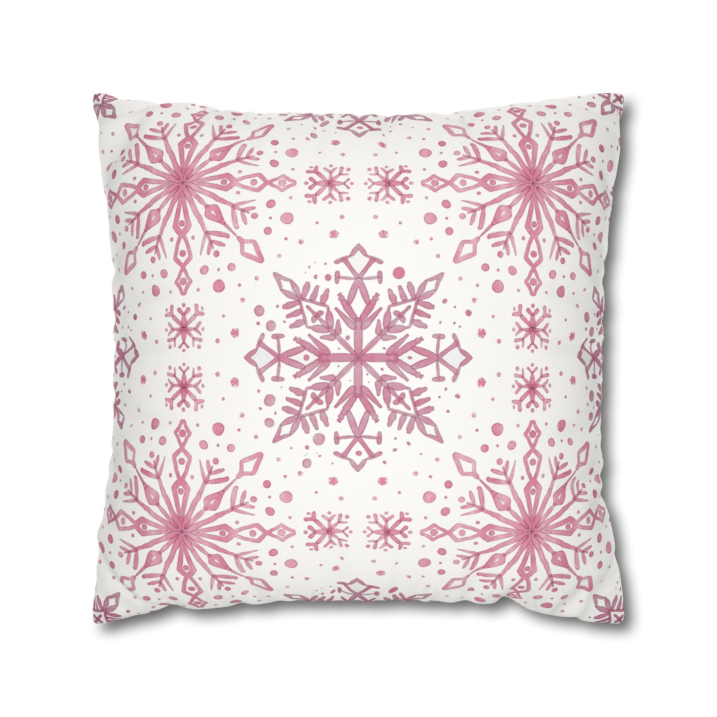 Pillowcase Watercolor Snowflake Design - Pink and White