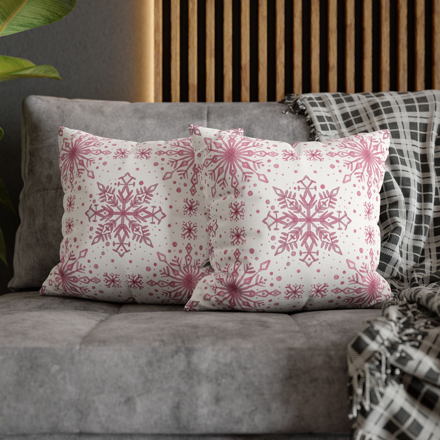 Pillowcase Watercolor Snowflake Design - Pink and White
