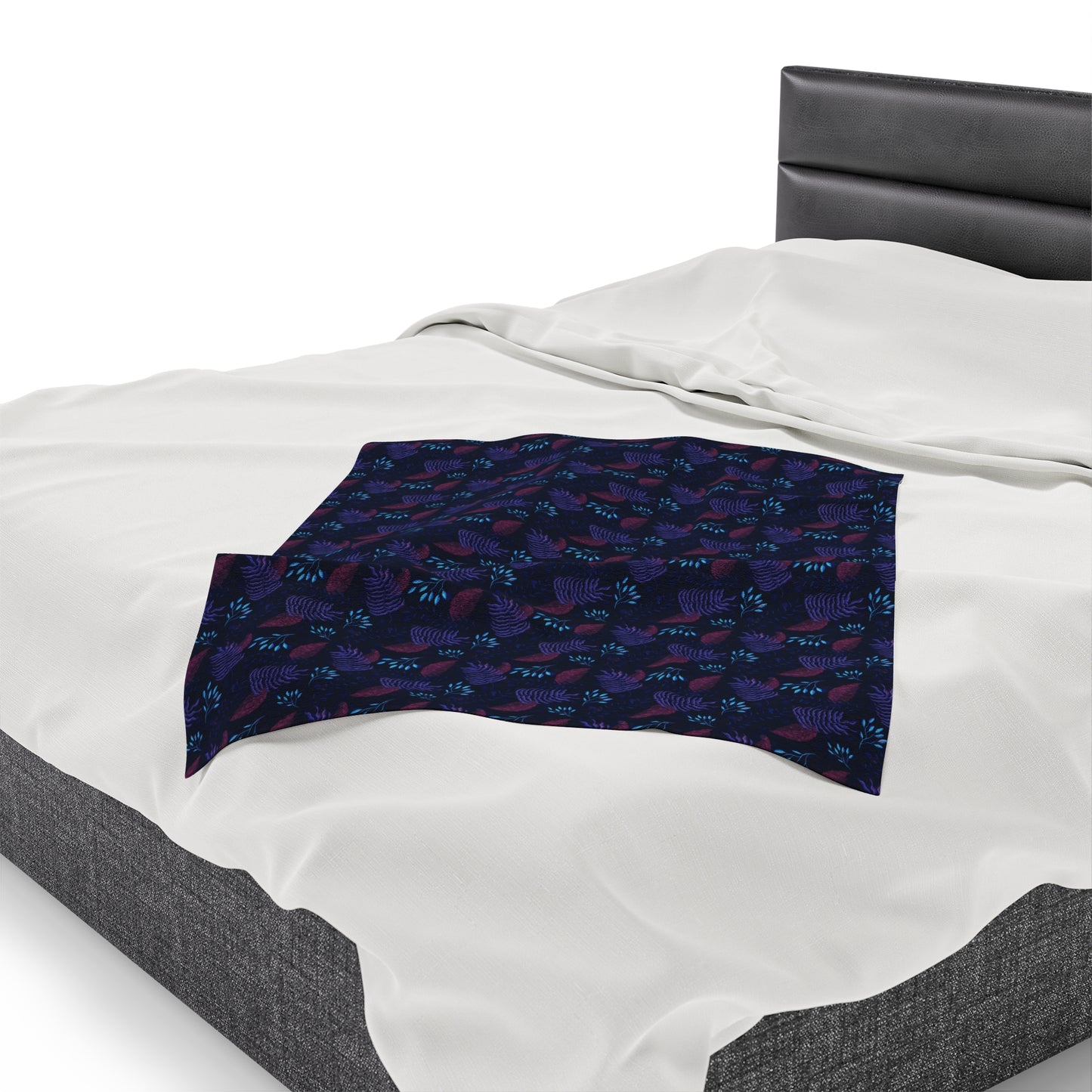Plush Blanket - Purple and Blue Botanical Pattern by Anndria