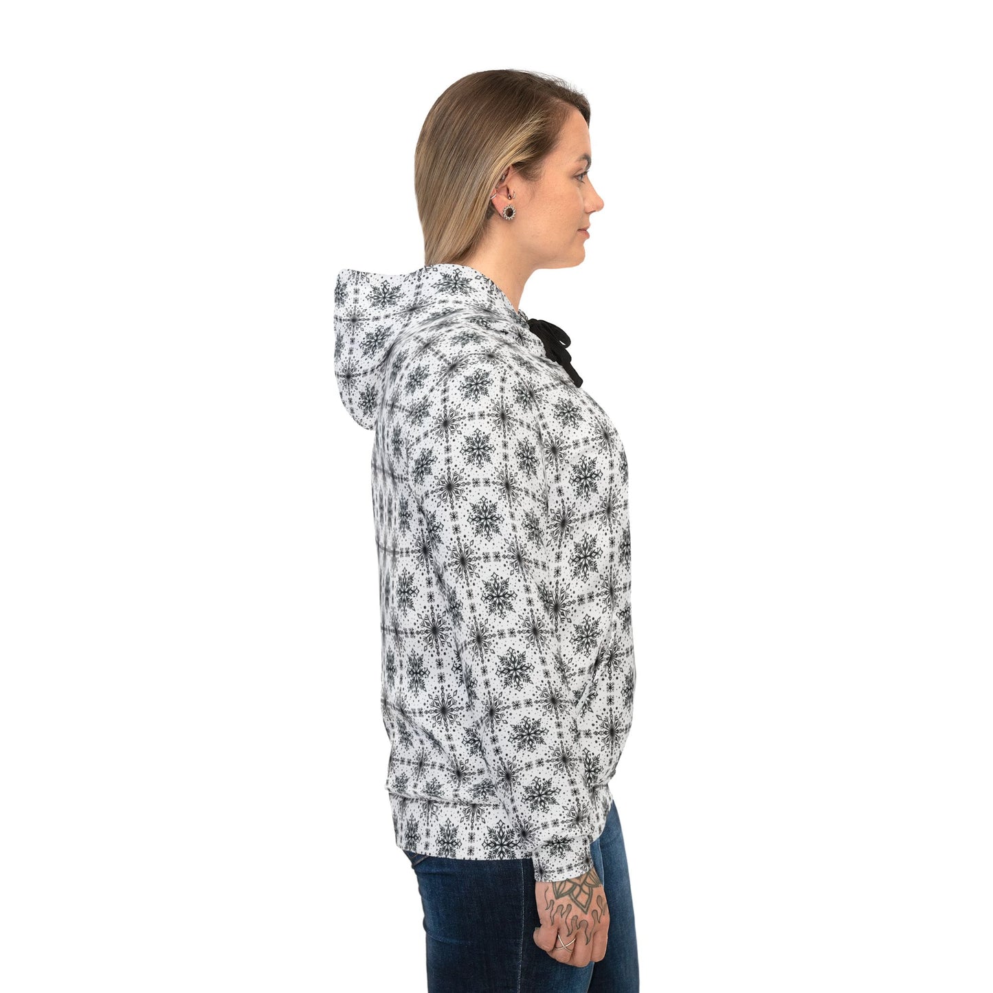 Snowflake Athletic Hoodie - Watercolor Design by Anndria - Black and White