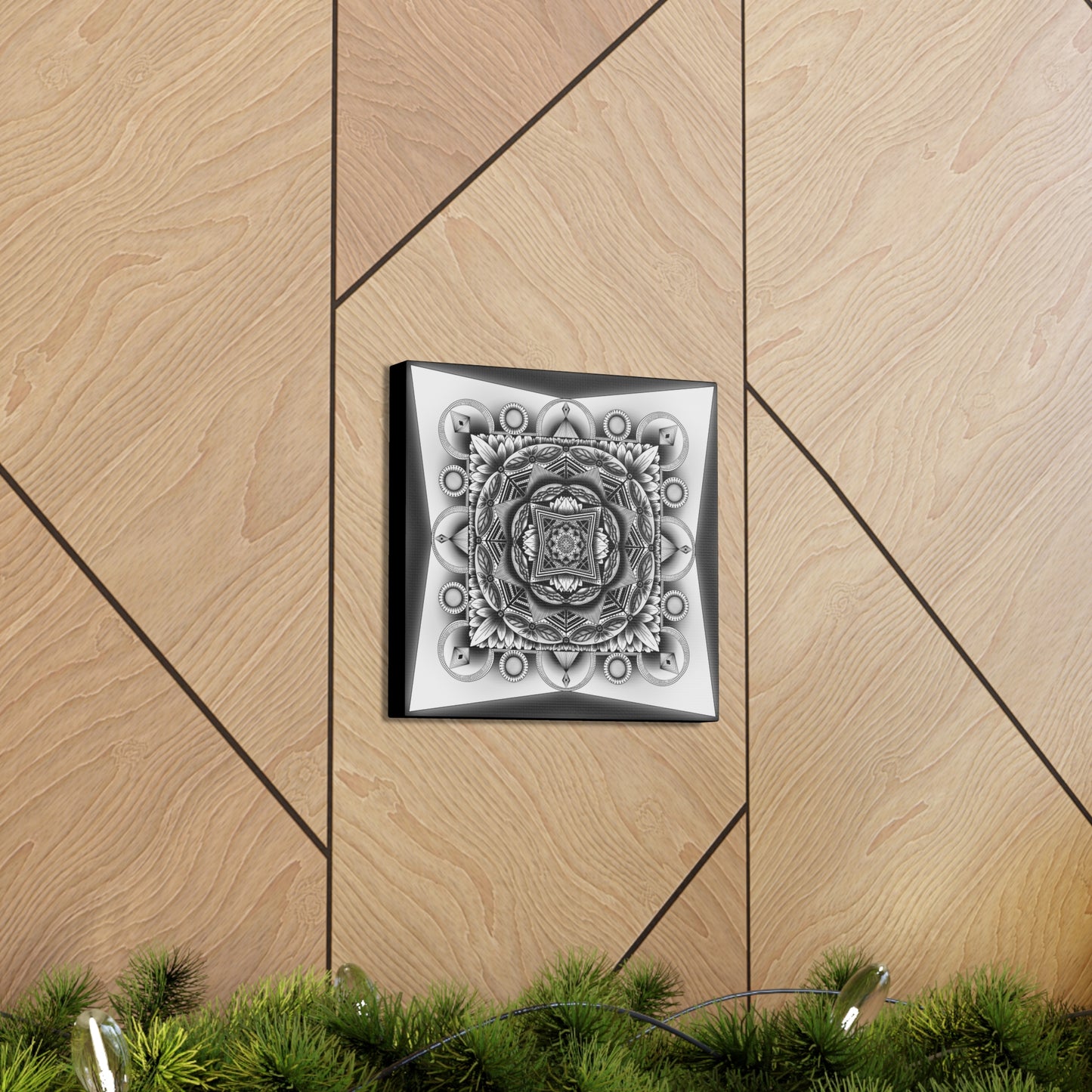 Square Canvas Print, Black and White Mandala Artwork by Anndria, Gallery Wall Decor, Minimalist Home Decoration, Zen Meditation Gift,