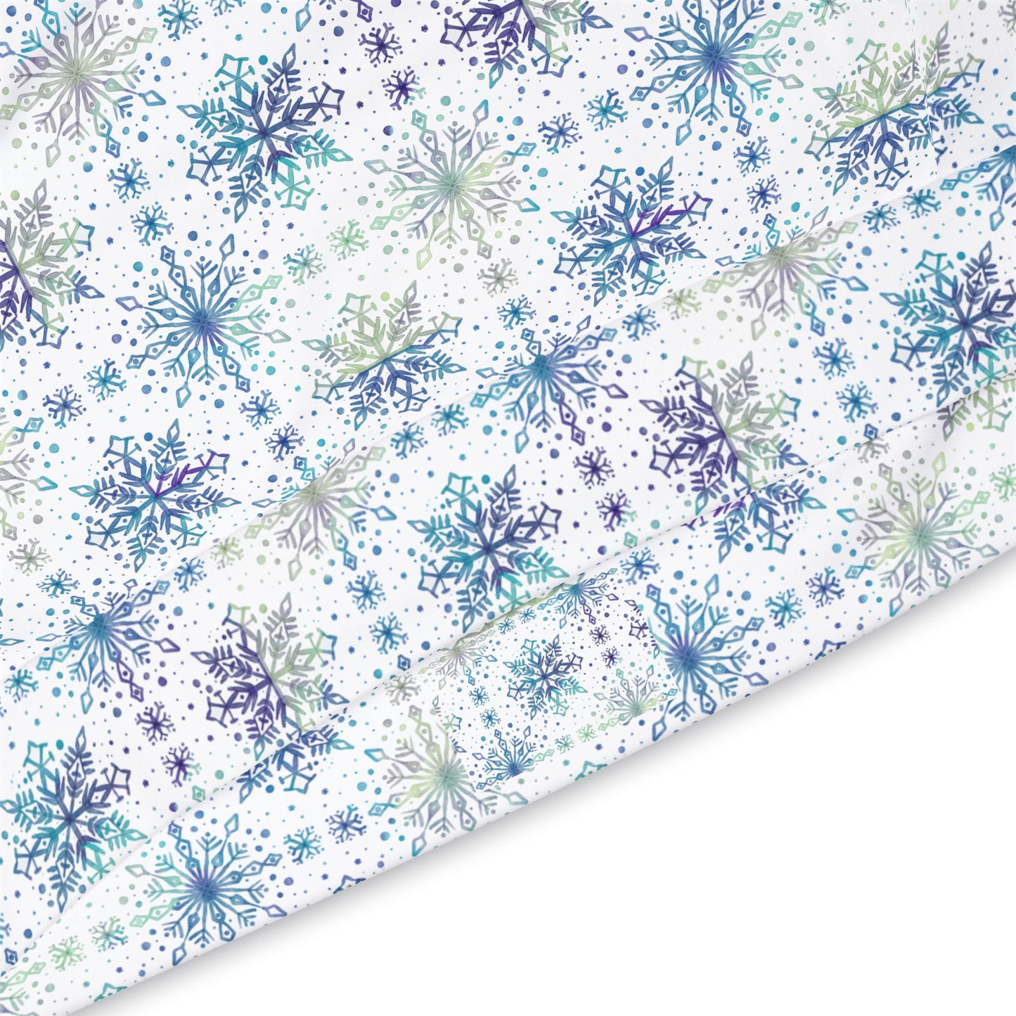 Snowflake Athletic Hoodie - Watercolor Design by Anndria - Frosty teal, purple and green