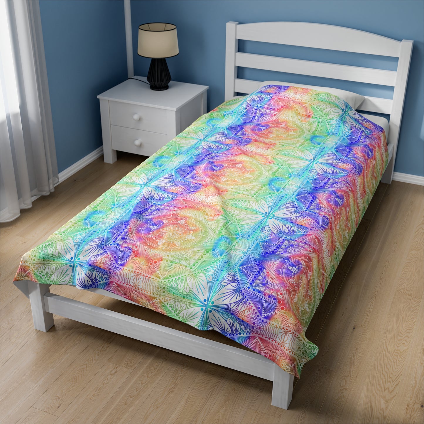 Velveteen Plush Blanket - Celestial Kaleidoscope Mandala Style Artwork by Anndria