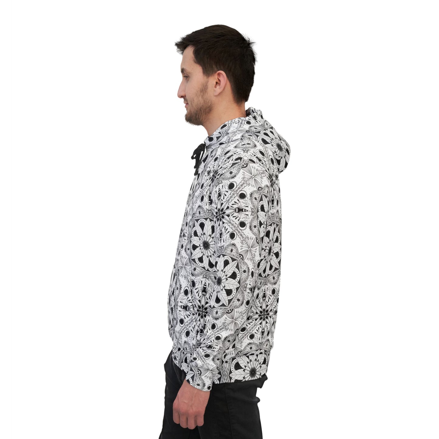 Stylish Black and White Floral Athletic Hoodie - Perfect for Casual Workouts and Everyday Wear