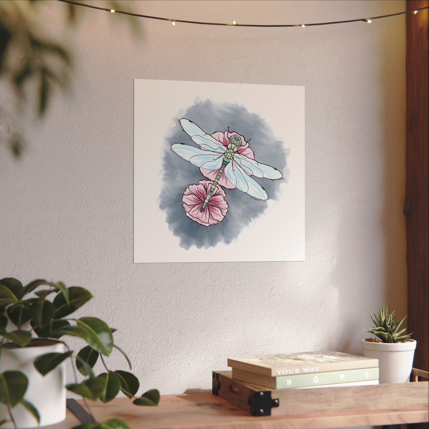 Matte Poster, Dragonfly Art Print, Textured Watercolor Wall Decor, Anndria Illustration, Unique Nature Art, Insect Drawing, Home Office