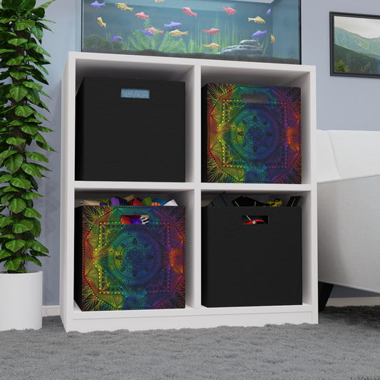 Felt Storage Box, Rainbow Mandala Design, Custom Organizer, Holographic Container, Unique Hand Drawn Storage Bin, Anndria Artwork