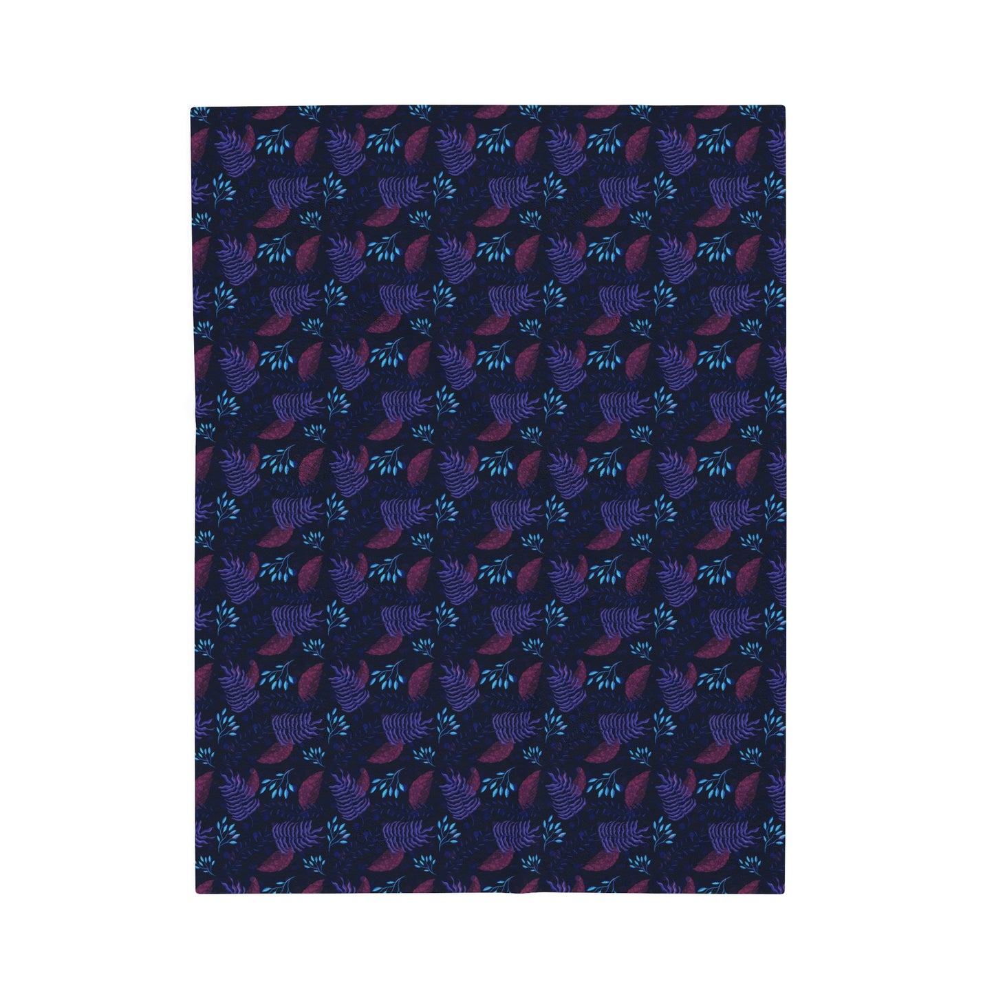 Plush Blanket - Purple and Blue Botanical Pattern by Anndria
