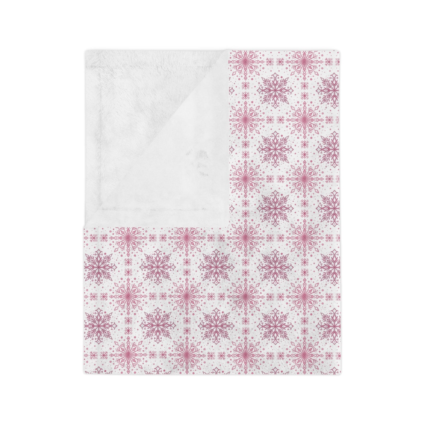 Velveteen Microfiber Blanket - Watercolor Snowflake Design by Anndria - Pink and White
