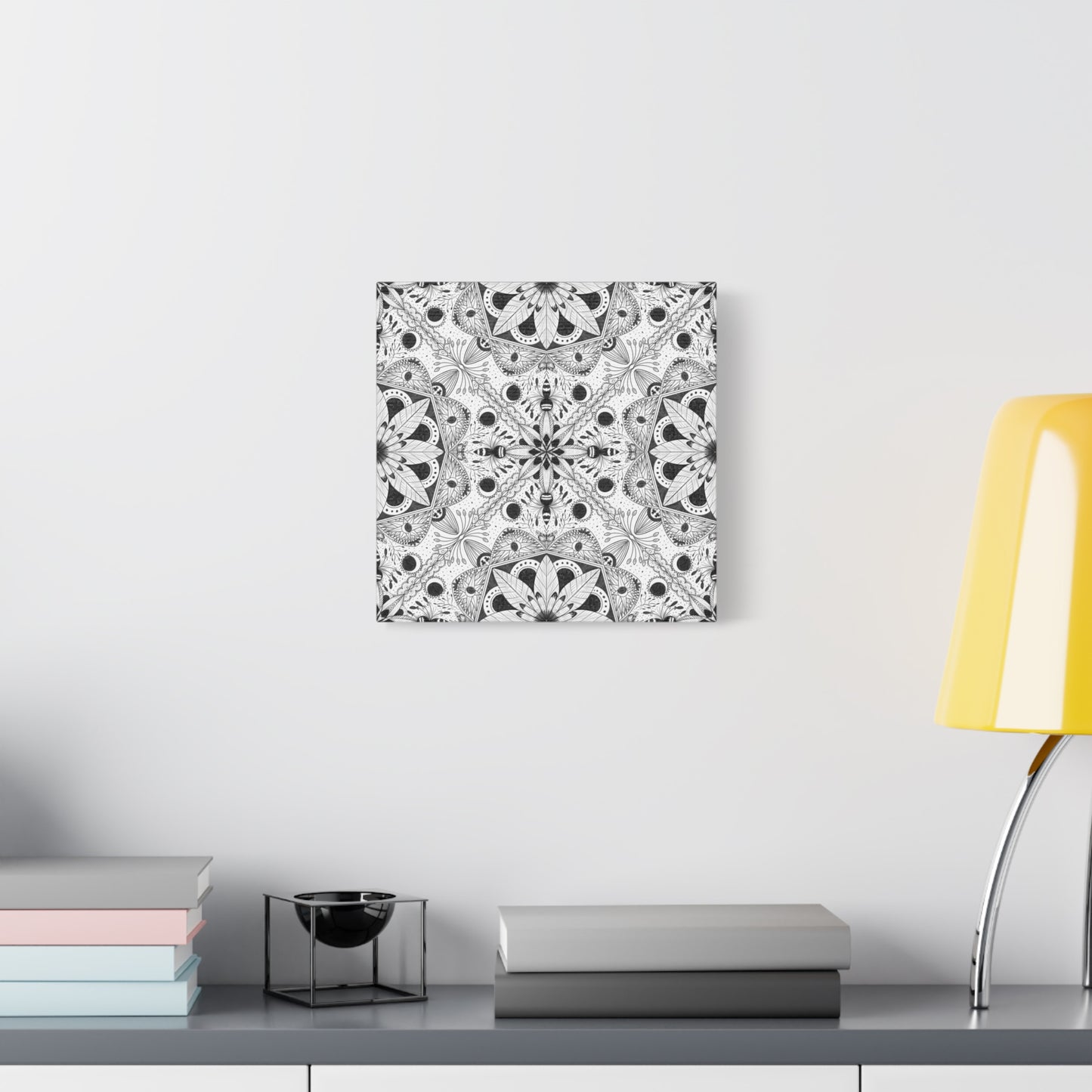 Black and White Floral Pattern Canvas Wall Art - Witchy Moth and Moons