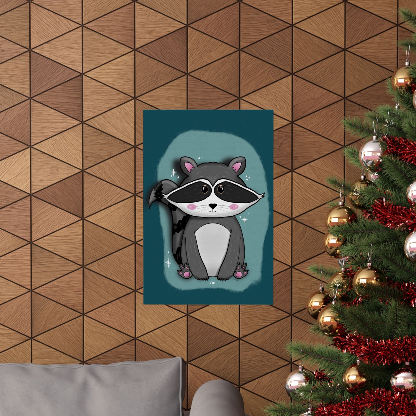 Vertical Poster, Raccoon Art Print, Matte Wall Decor, Midnight Mischief by Anndria, Animal Lover Gift, Nature Illustration, Cute Home Decor,