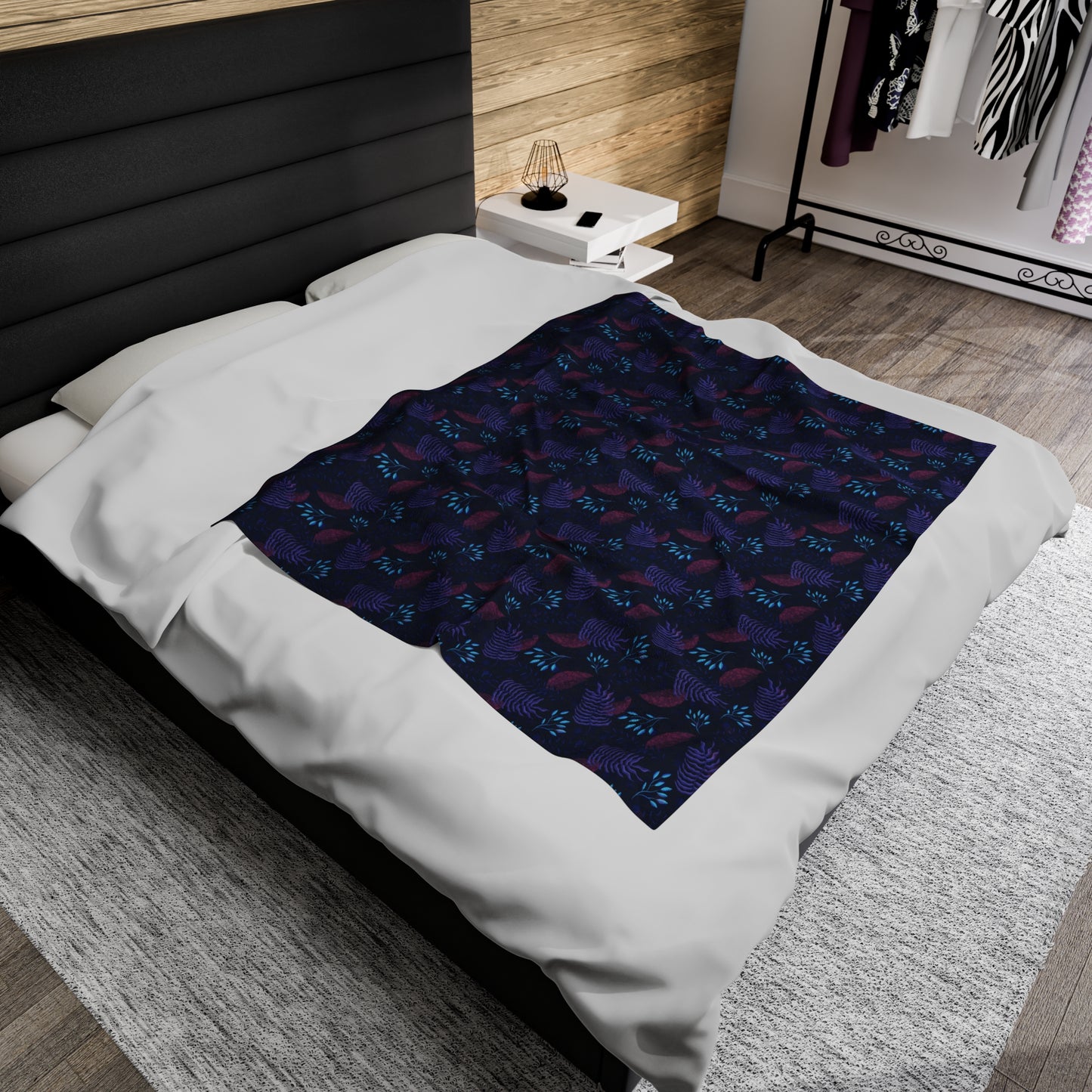 Plush Blanket - Purple and Blue Botanical Pattern by Anndria