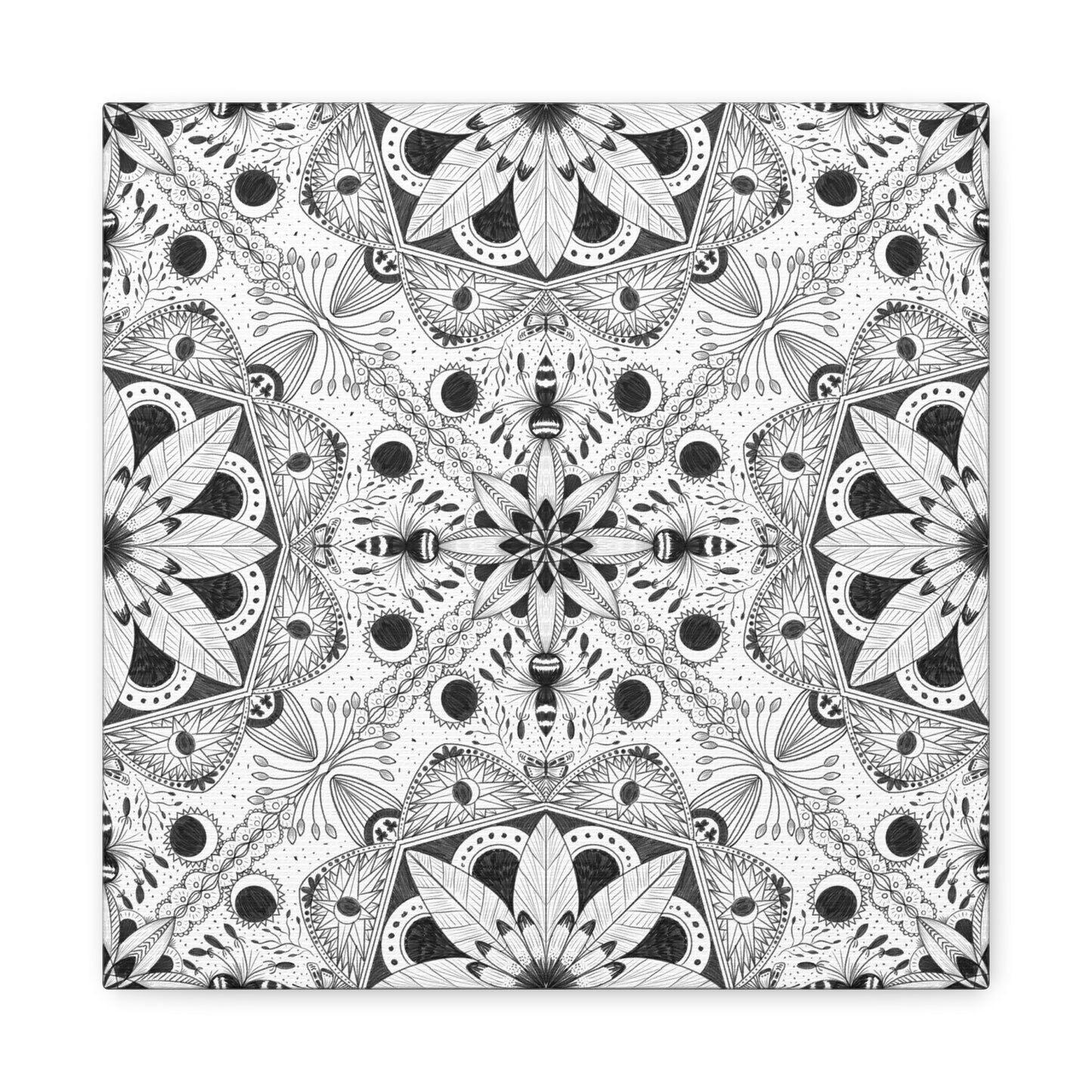 Black and White Floral Pattern Canvas Wall Art - Witchy Moth and Moons