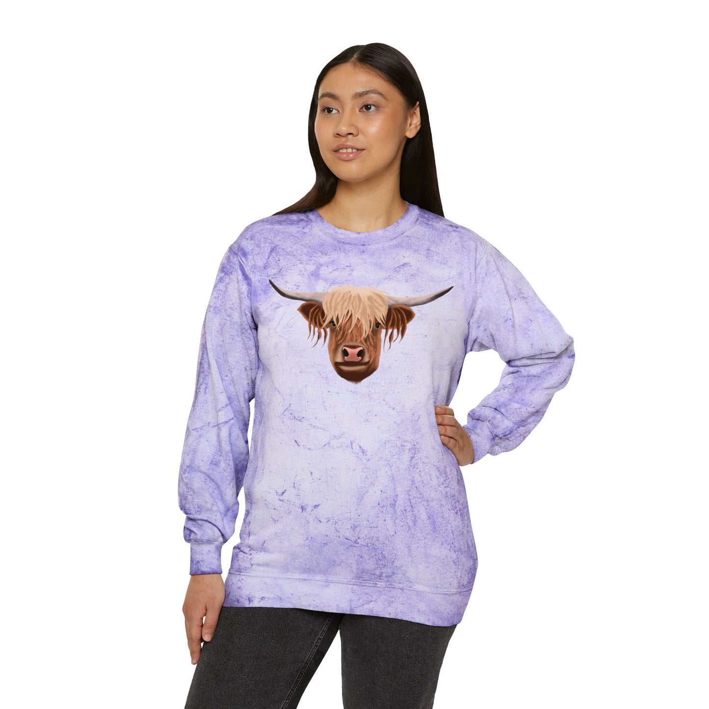 Highland Cow Color Blast Unisex Crewneck Sweatshirt - Vibrant & Cozy Apparel