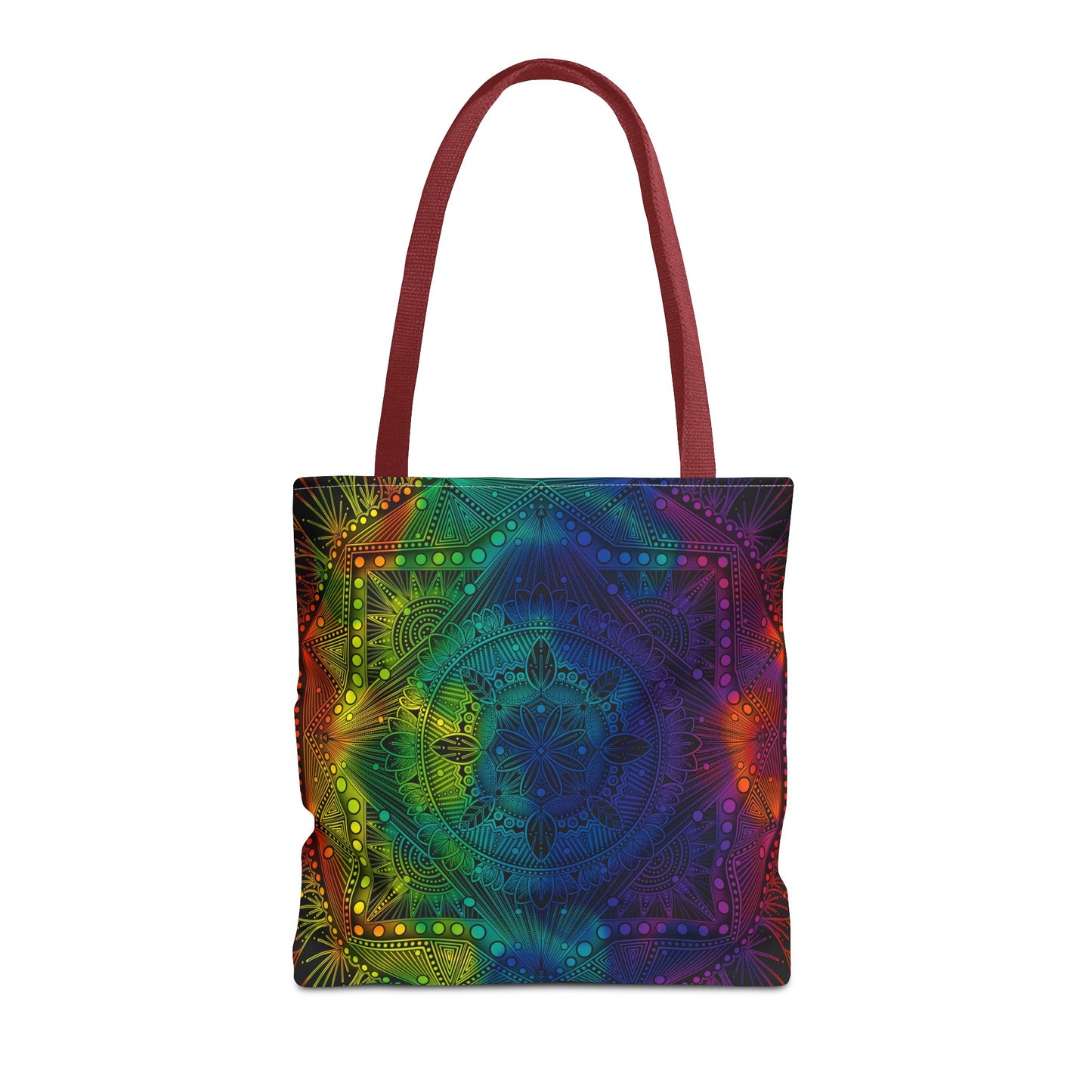 Holographic Mandala Tote Bag - Rainbow Custom Design by Anndria, Unique Shoulder Handbag for Women, Colorful Beach Carryall, Boho Shopping