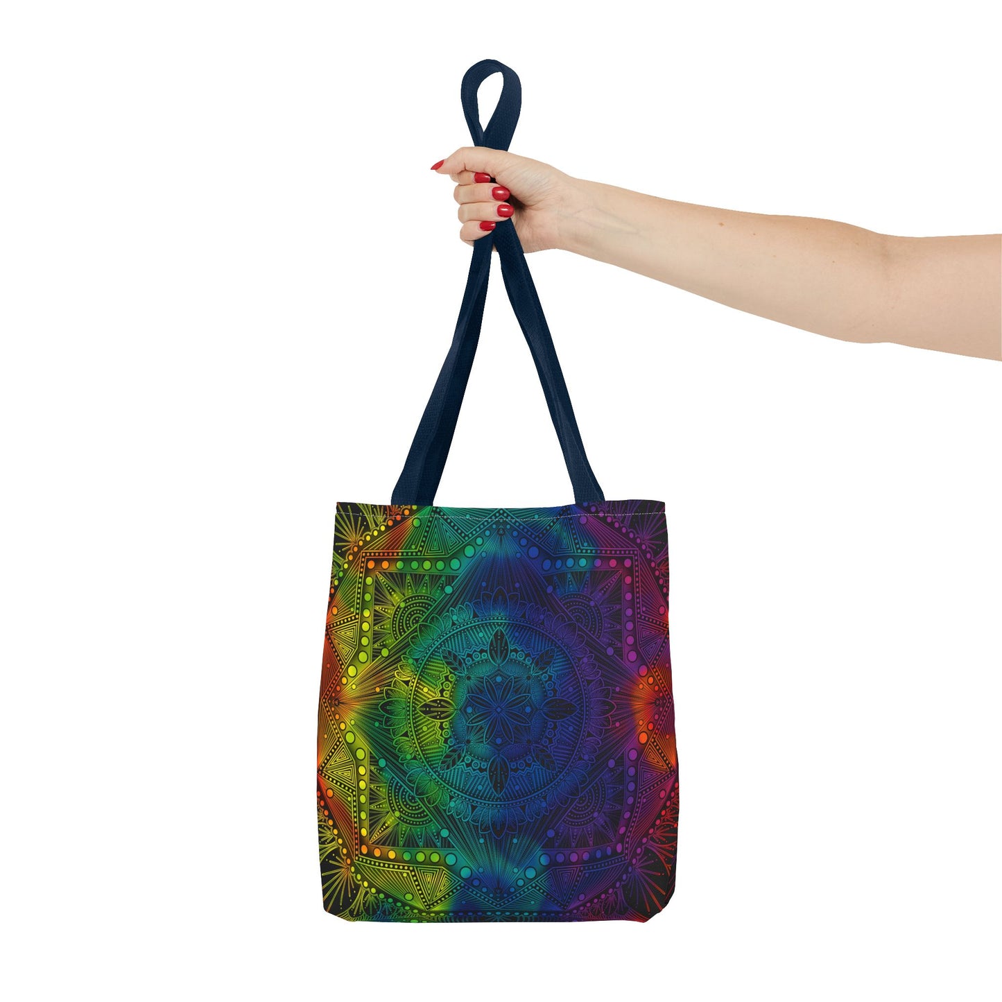 Holographic Mandala Tote Bag - Rainbow Custom Design by Anndria, Unique Shoulder Handbag for Women, Colorful Beach Carryall, Boho Shopping