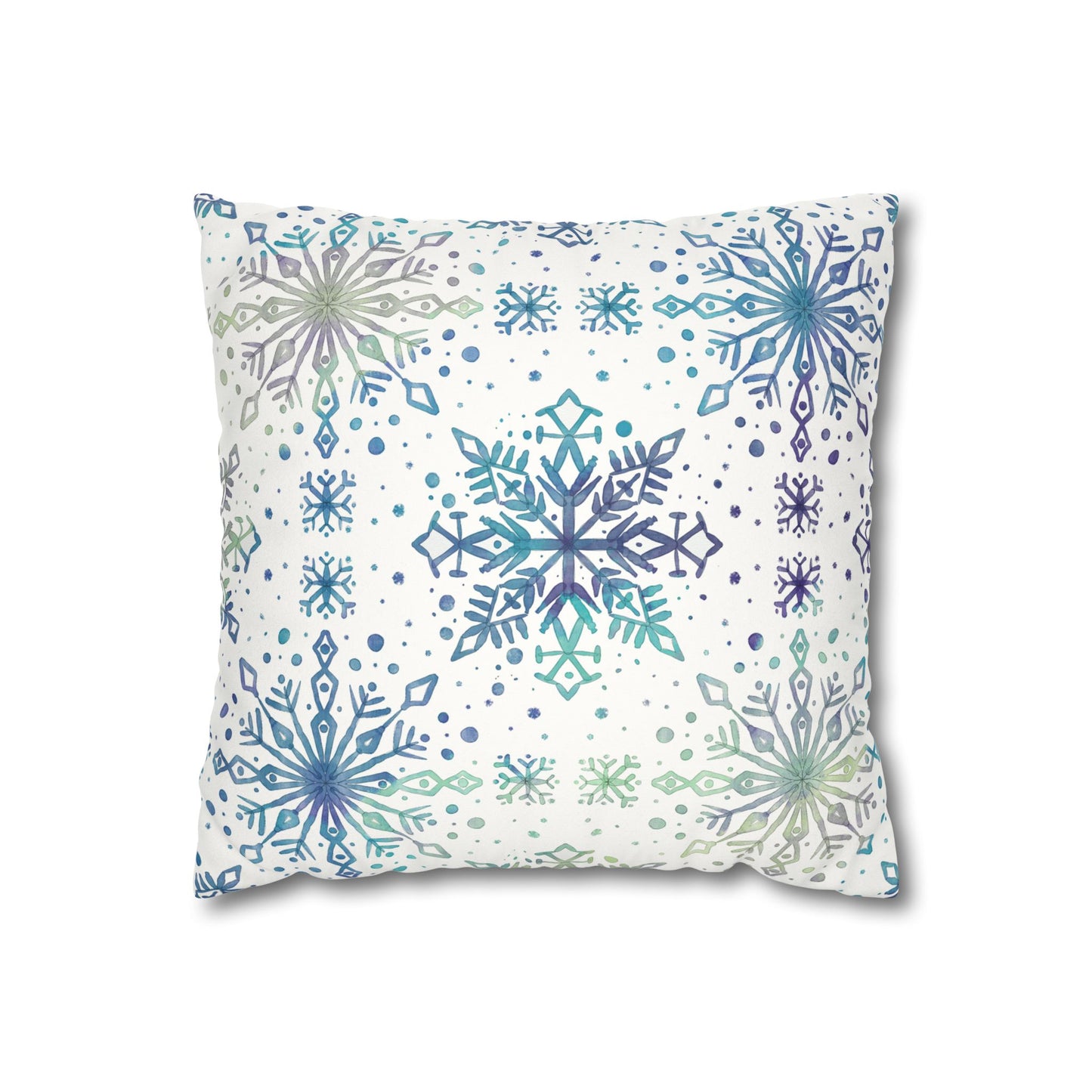 Pillowcase Watercolor Snowflake Design - Frosty teal, purple and green