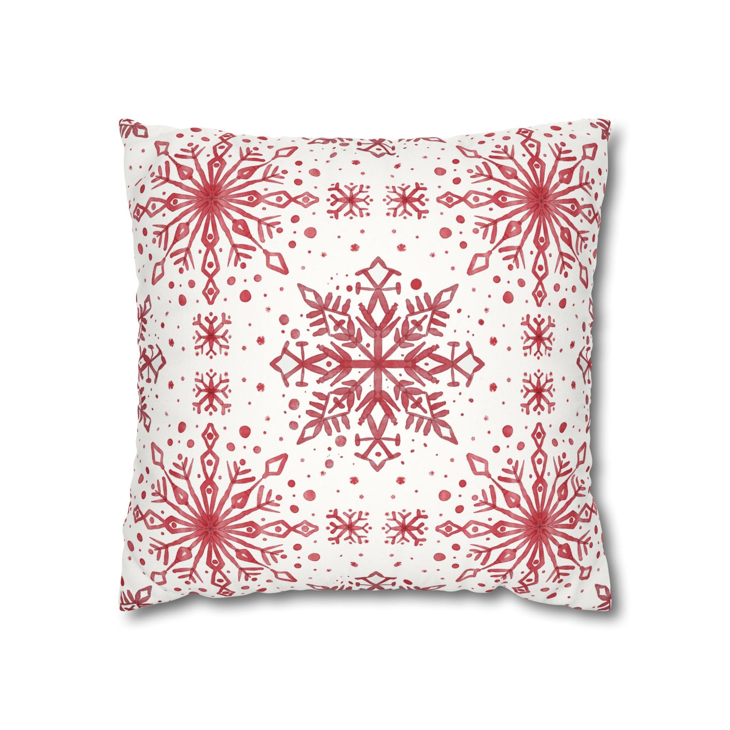 Pillowcase Watercolor Snowflake Design - Red and White