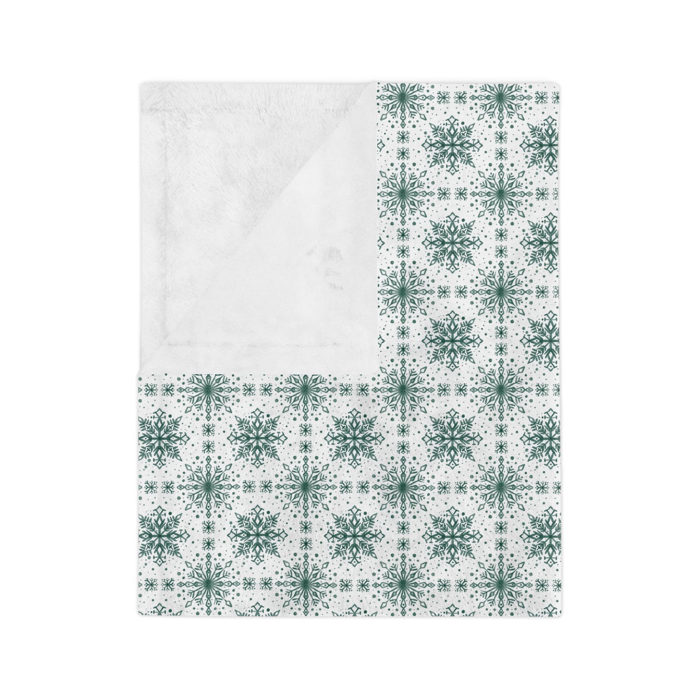 Velveteen Microfiber Blanket - Watercolor Snowflake Design by Anndria - Green and White