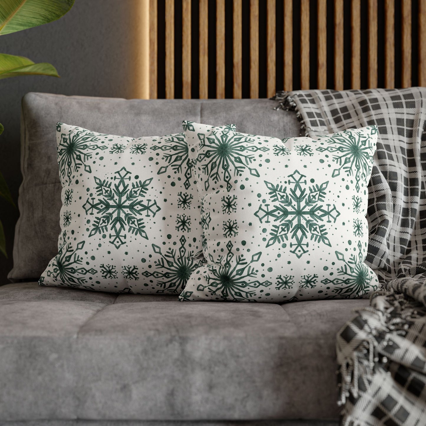 Pillowcase Watercolor Snowflake Design - Green and White