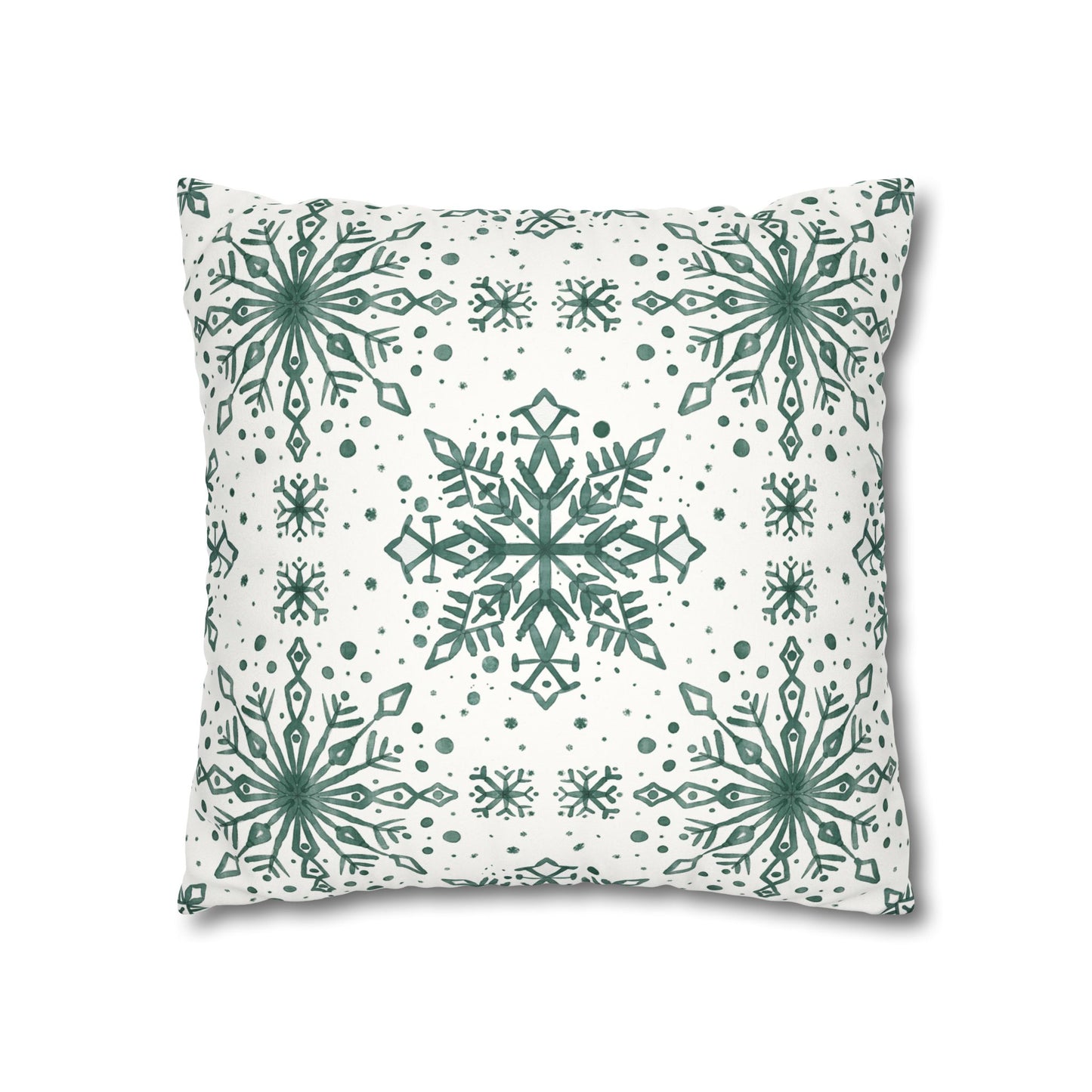 Pillowcase Watercolor Snowflake Design - Green and White
