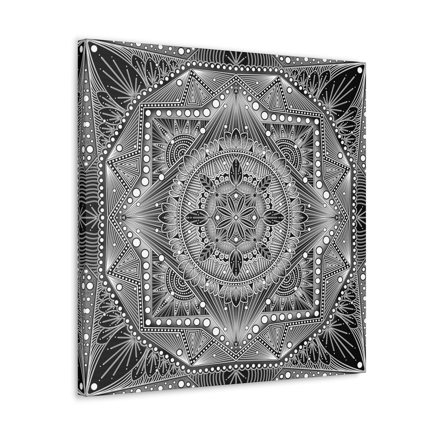 Square Canvas Print, Black and White Mandala Artwork by Anndria, Gallery Wall Decor, Minimalist Home Decoration, Zen Meditation Gift,
