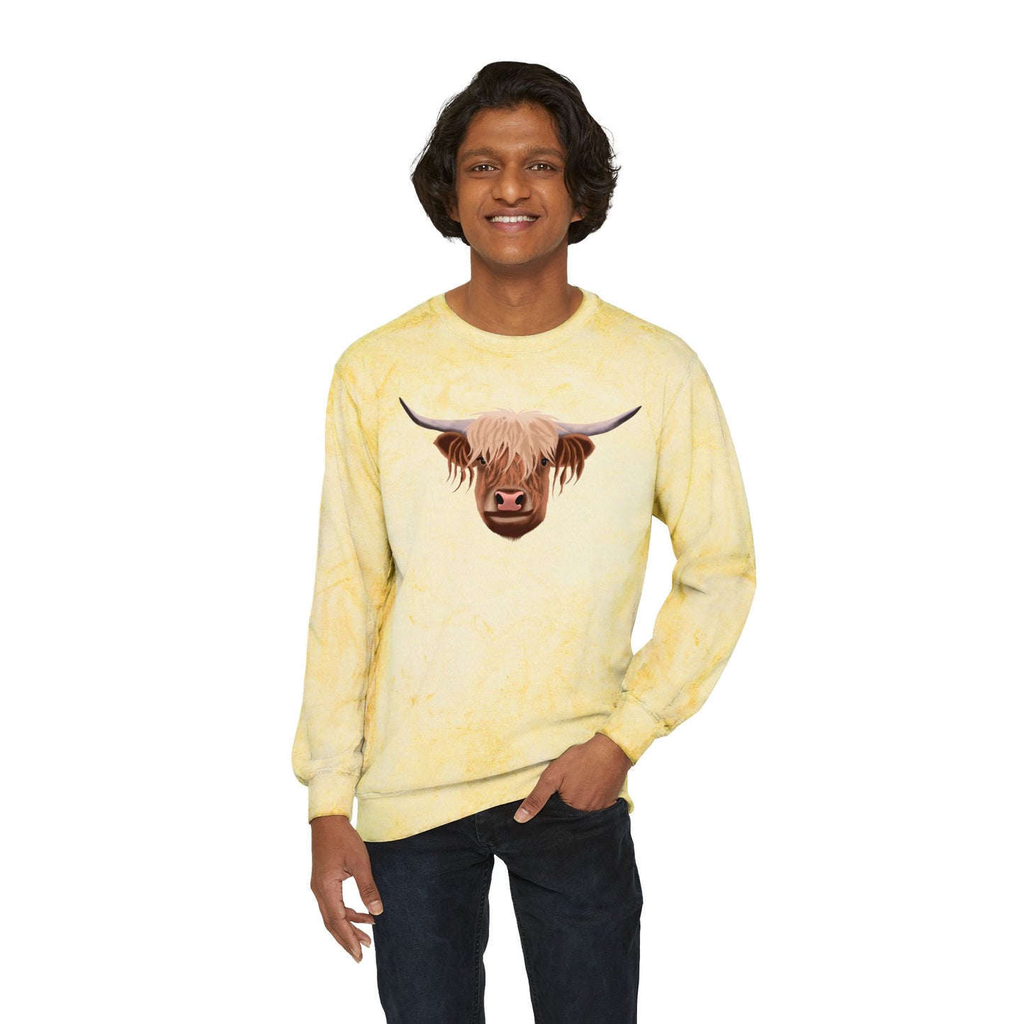 Highland Cow Color Blast Unisex Crewneck Sweatshirt - Vibrant & Cozy Apparel