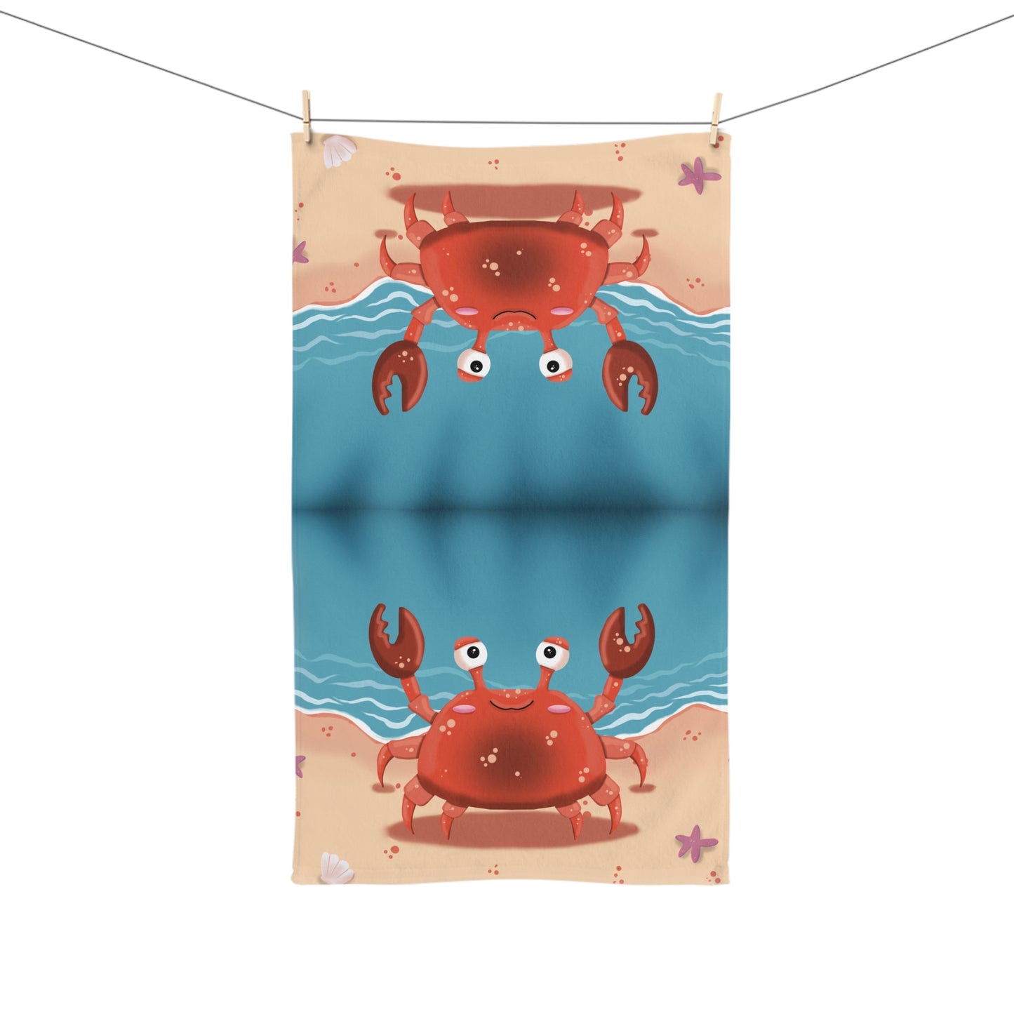 Cute Crab Beach Hand Towel - Fun Beach Decor - Beachside Pincher drawn by Anndria