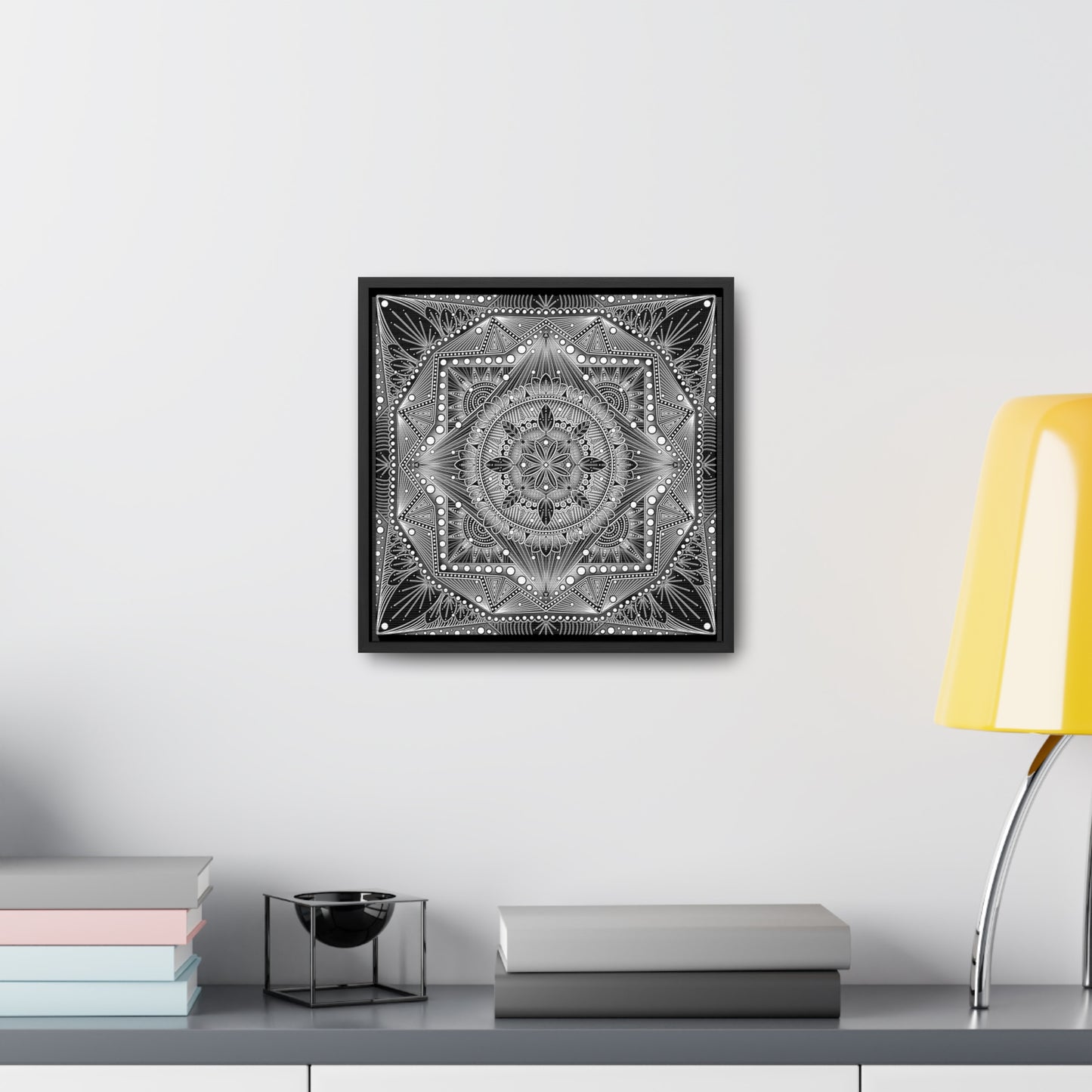 Square Frame Canvas Print, Black and White Mandala Artwork by Anndria, Gallery Wall Decor, Minimalist Home Decoration, Zen Meditation Gift,