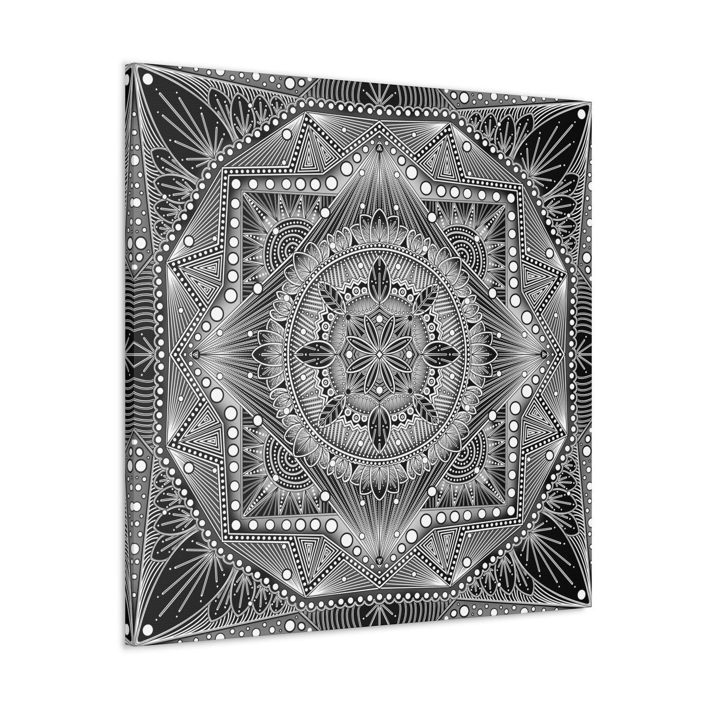 Square Canvas Print, Black and White Mandala Artwork by Anndria, Gallery Wall Decor, Minimalist Home Decoration, Zen Meditation Gift,