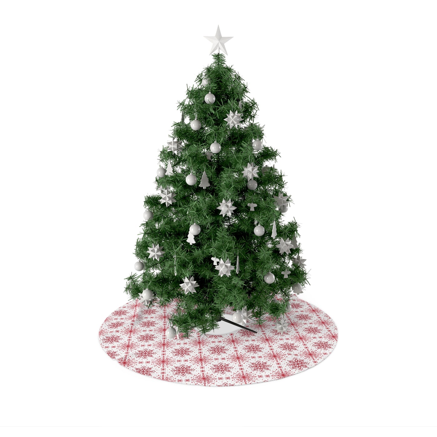 Tree Skirt - Watercolor Snowflake design by Anndria - Red and White