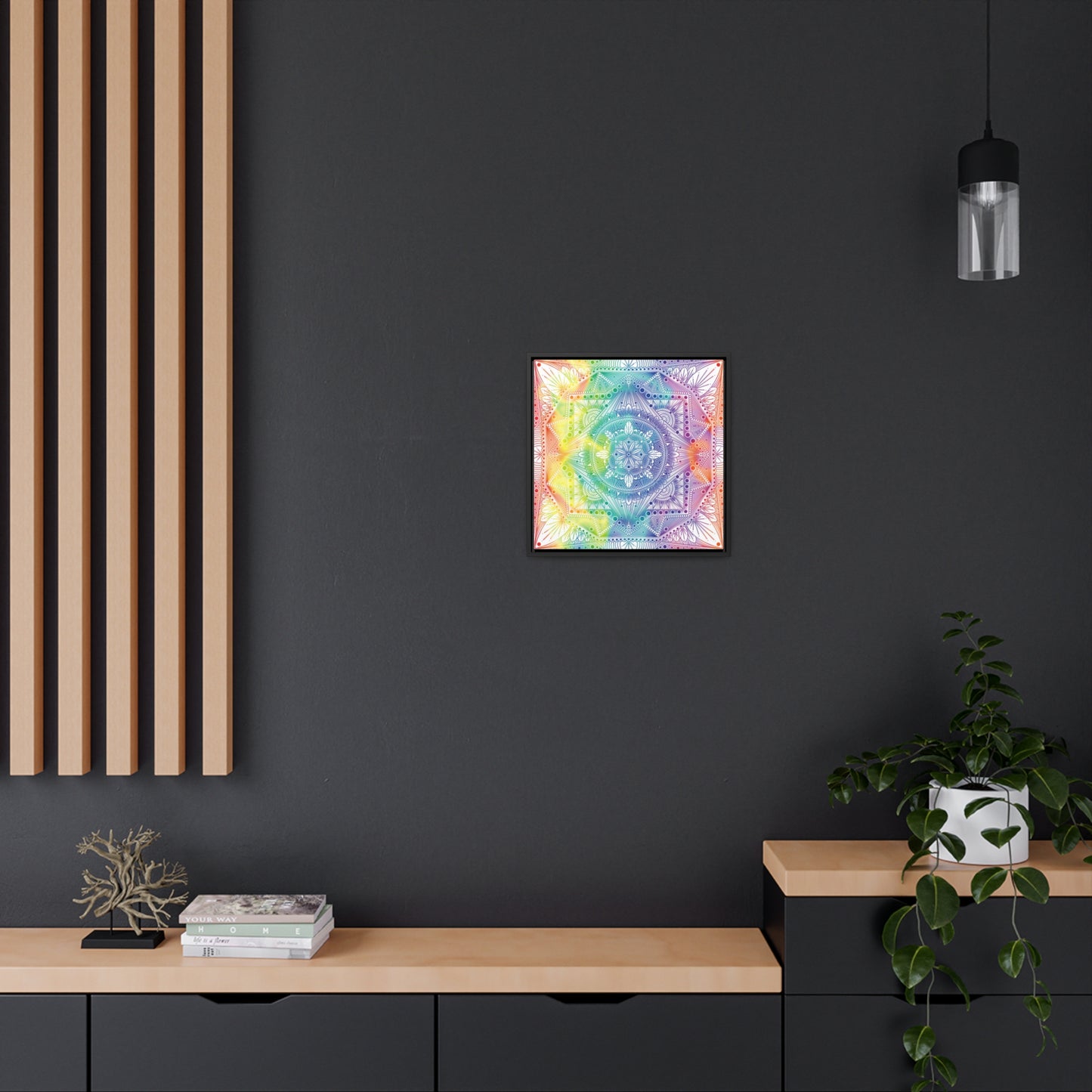 Canvas Prints, Holographic Rainbow Mandala Artwork, Square Frame, Psychedelic Wall Decor, Abstract Art Gift