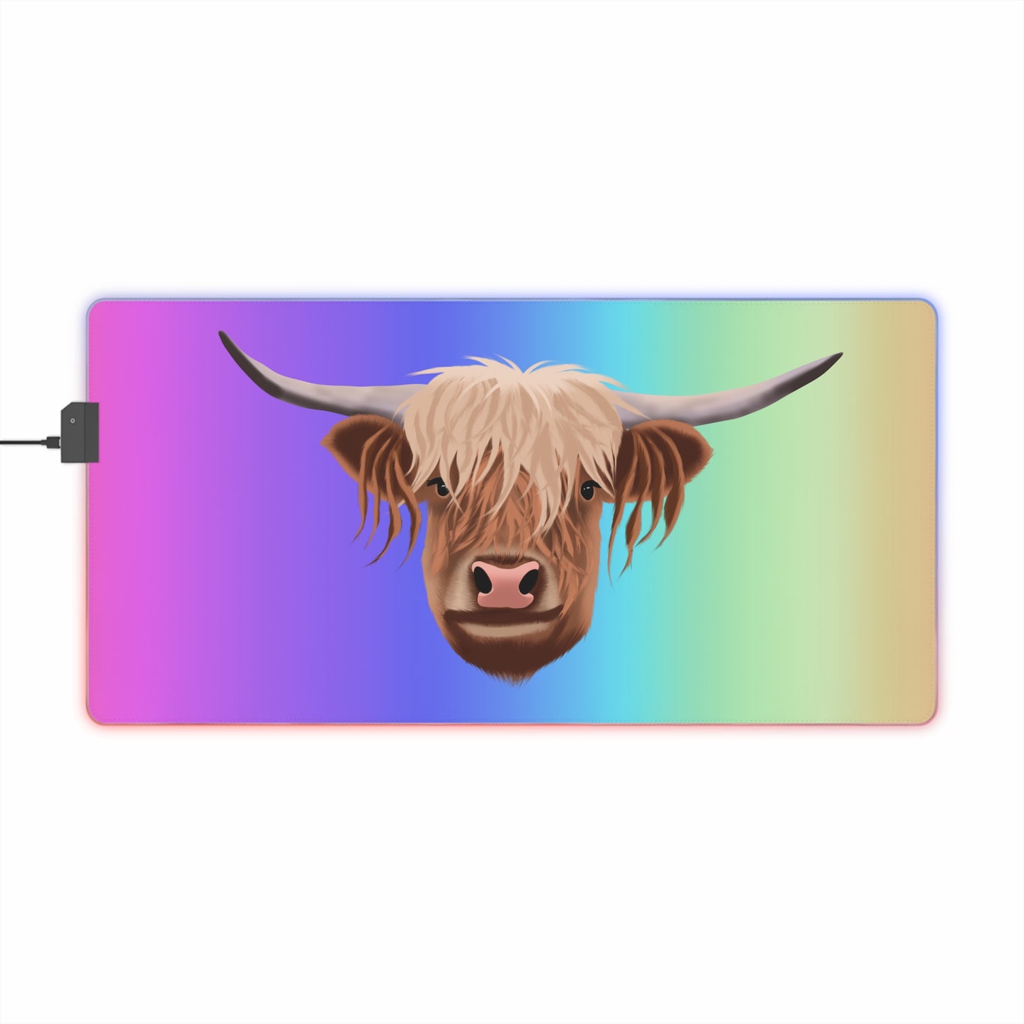 Colorful Highland Cow LED Gaming Mouse Pad - Vibrant Desk Accessory for Gamers