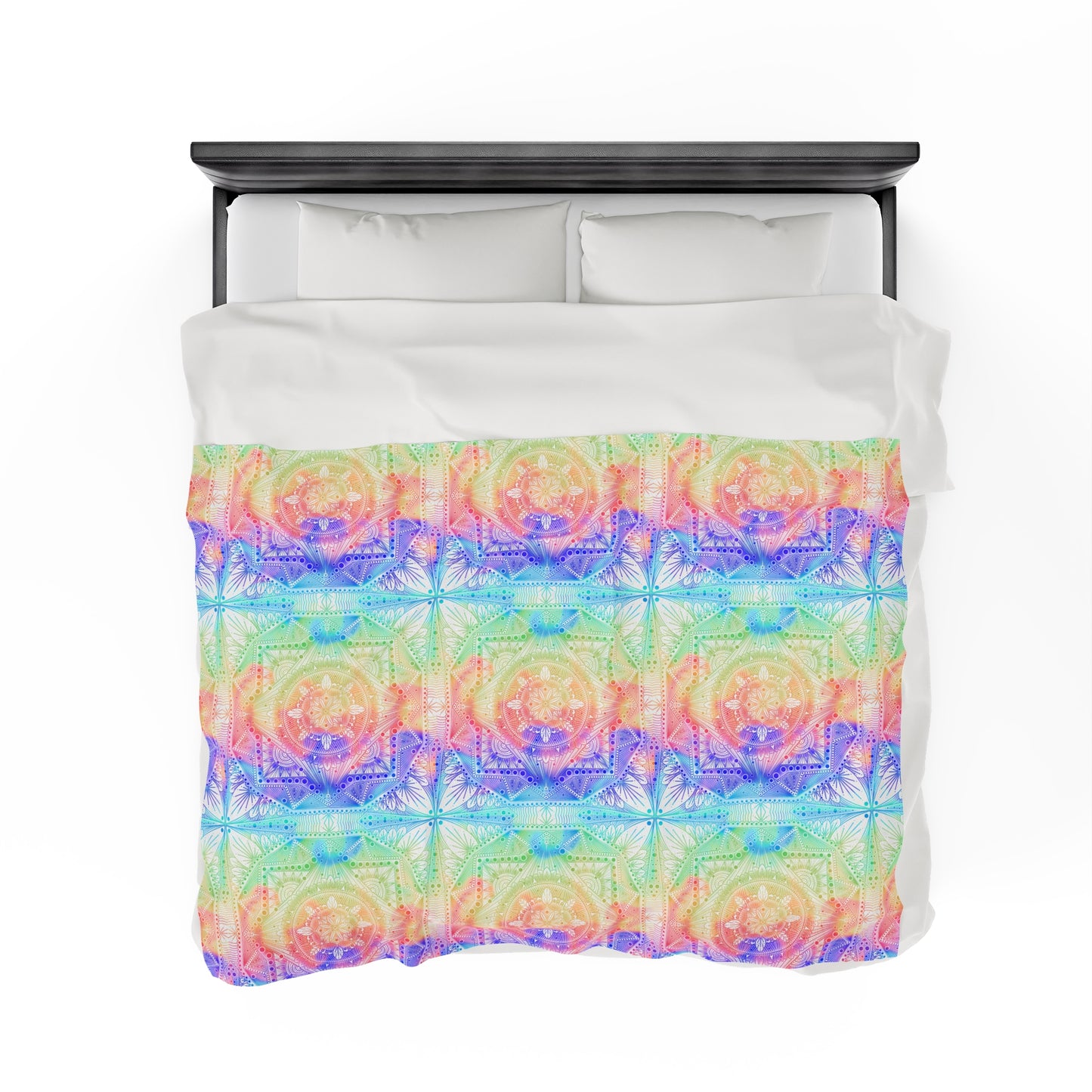 Velveteen Plush Blanket - Celestial Kaleidoscope Mandala Style Artwork by Anndria