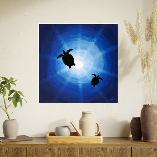 Ocean Turtles Photo Art Poster - Serene Sea Wall Decor Drawn by Anndria