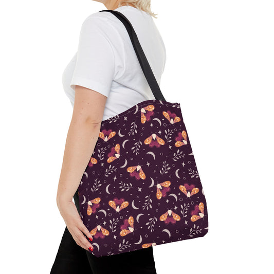 Moth Tote Bag Orange - Witchy Aesthetic Design by Anndria